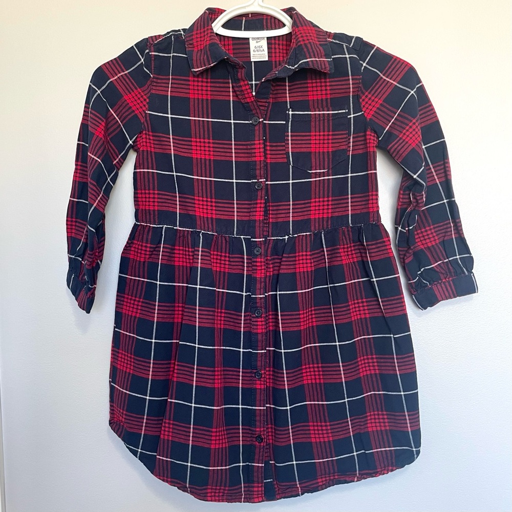Oshkosh b'gosh Girls Red Plaid Button Down Dress size 6/6x